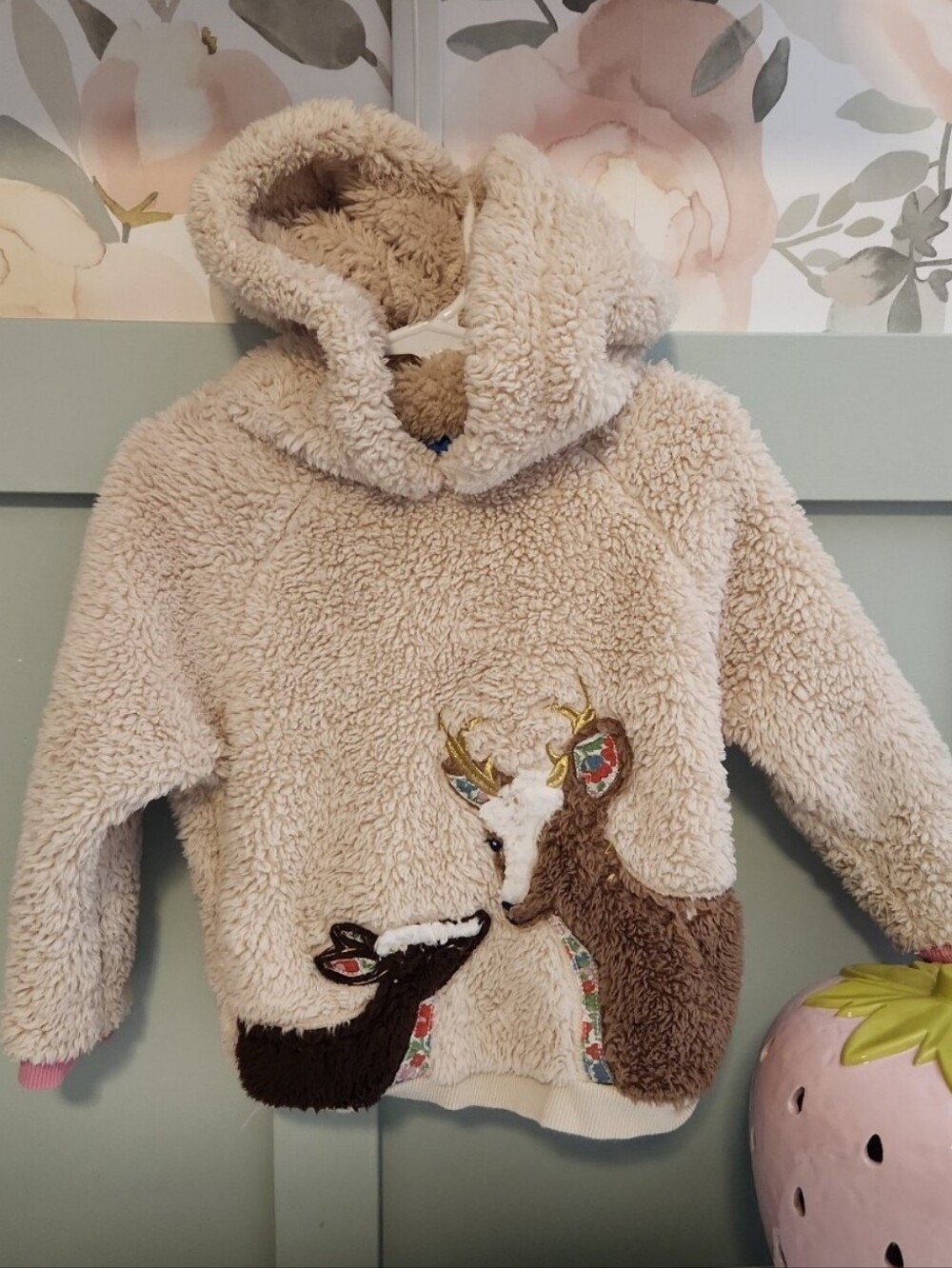 Mini Boden 3/4 Christmas Winter Reindeer Sherpa Hoodie 3t 4t